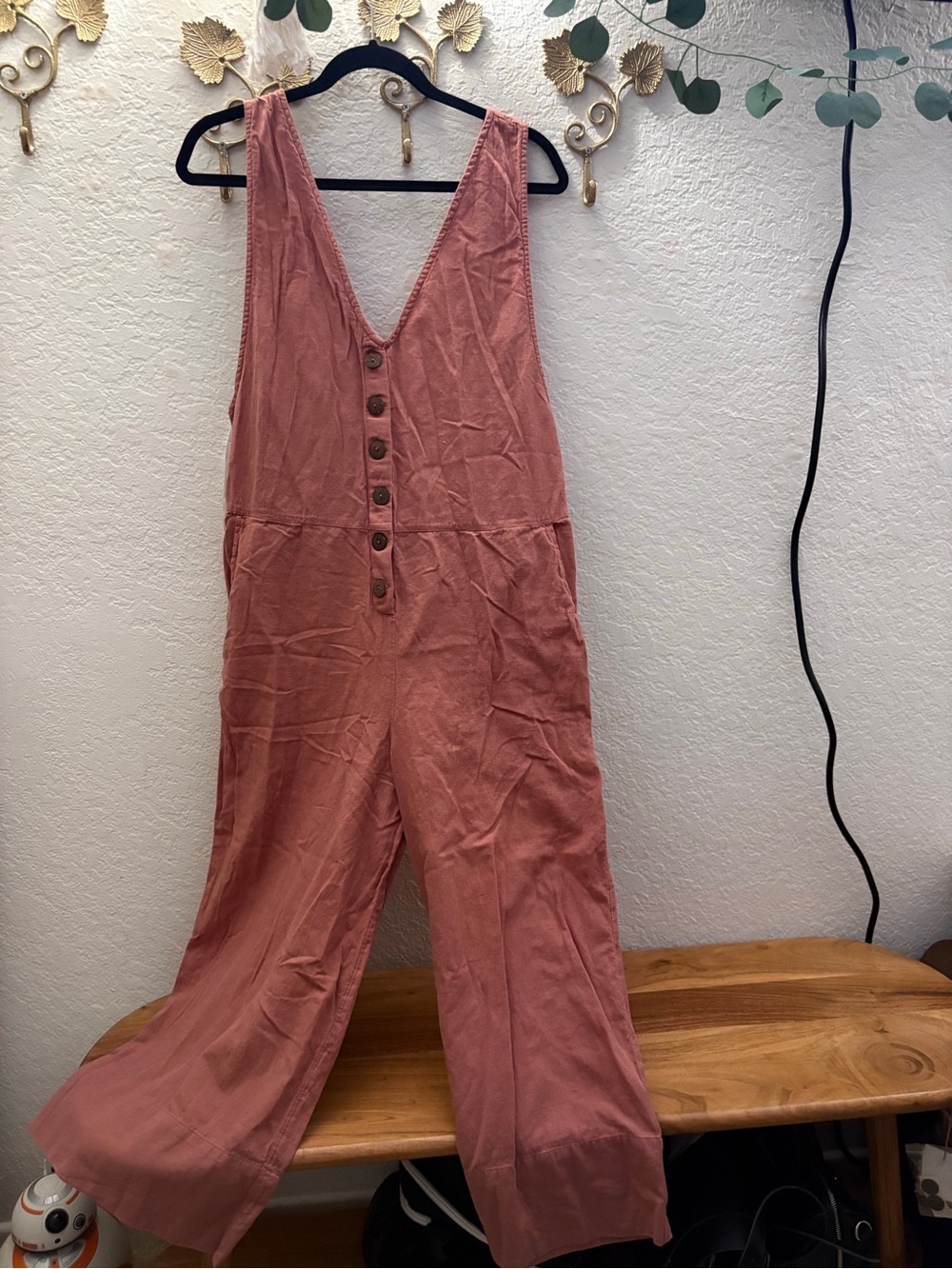 Cost Plus World Market Rose-Pink Sleeveless Button-Front Wide-Leg Jumpsuit